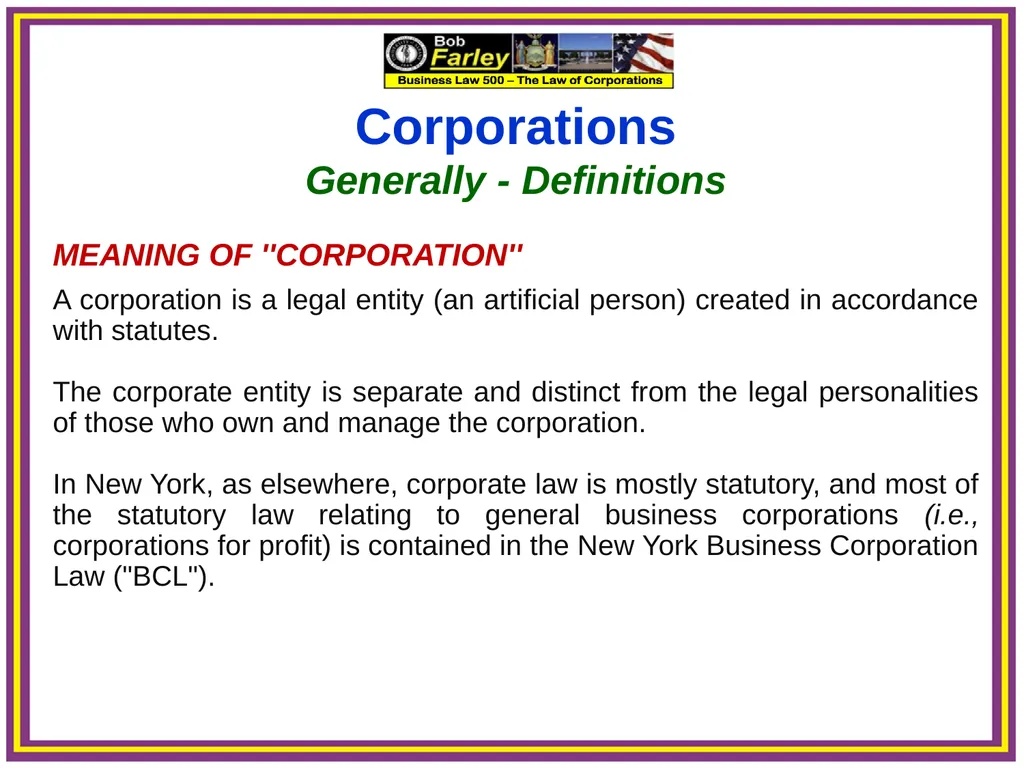 Slide Set Three A: Preincorporation Last Time We - slide 7 of 21