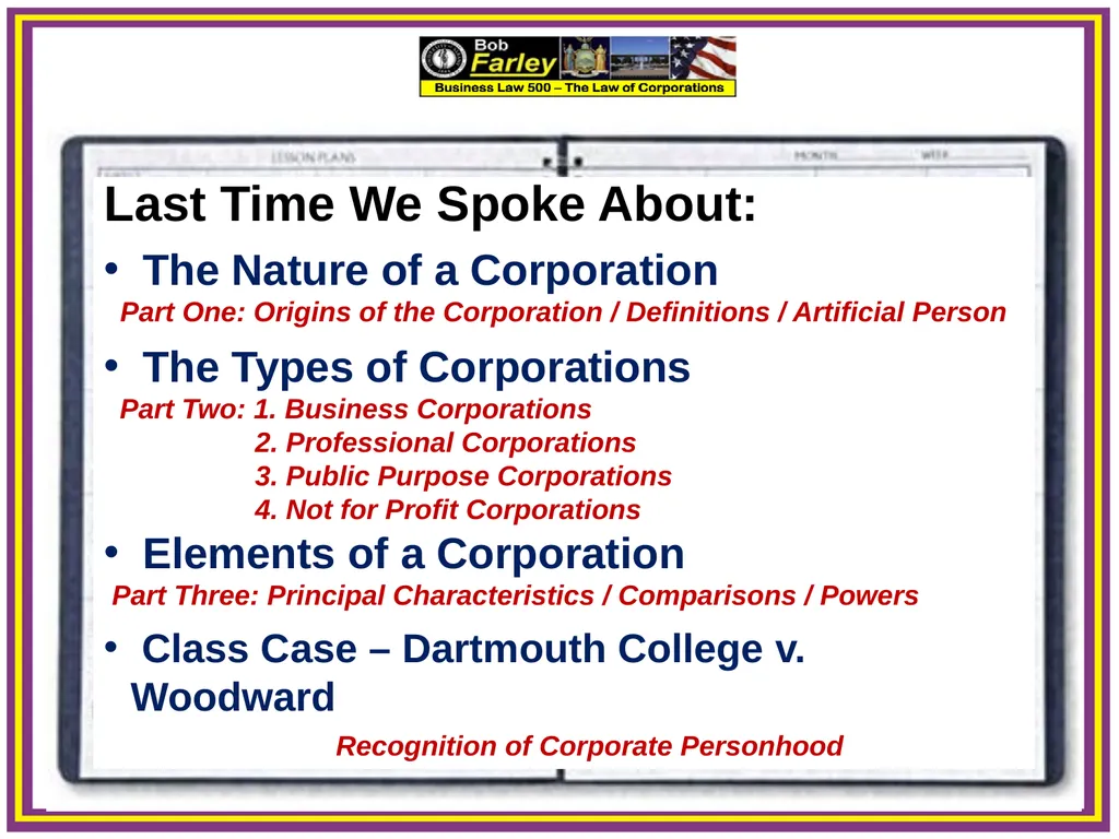 Slide Set Three A: Preincorporation Last Time We - slide 2 of 21