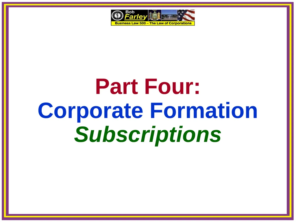 Slide Set Three A: Preincorporation Last Time We - slide 18 of 21