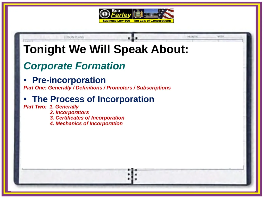 Slide Set Three A: Preincorporation Last Time We - slide 3 of 21