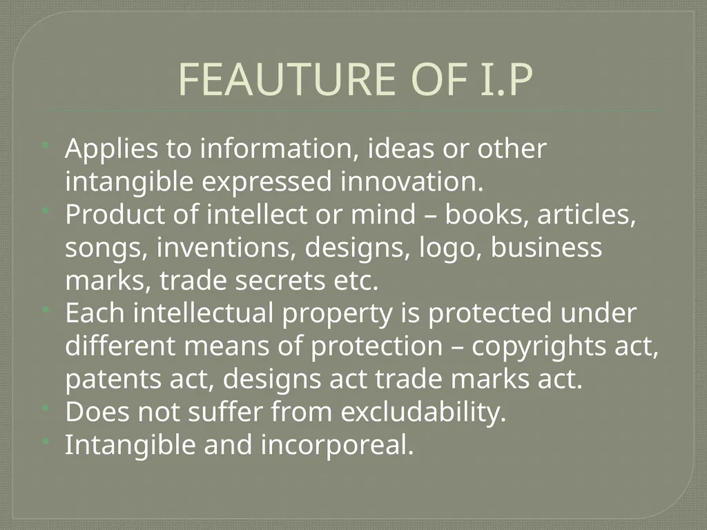 INTELLECTUAL PROPERTY INTRODUCTION The term - slide 6 of 14