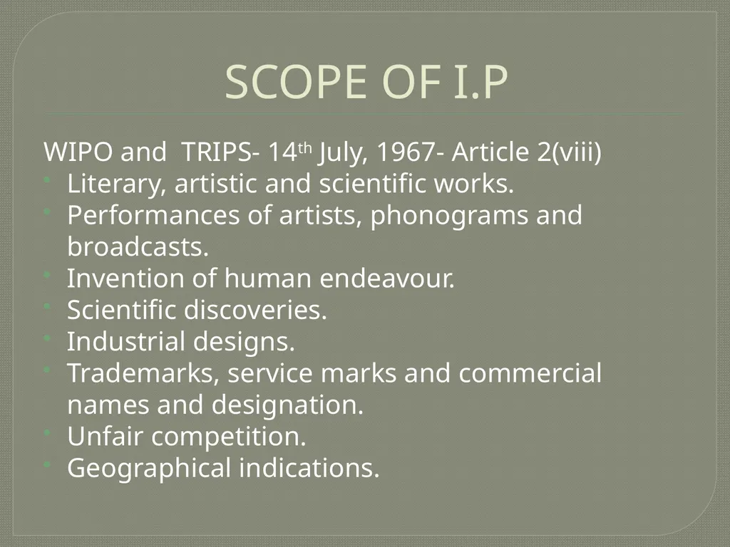 INTELLECTUAL PROPERTY INTRODUCTION The term - slide 7 of 14
