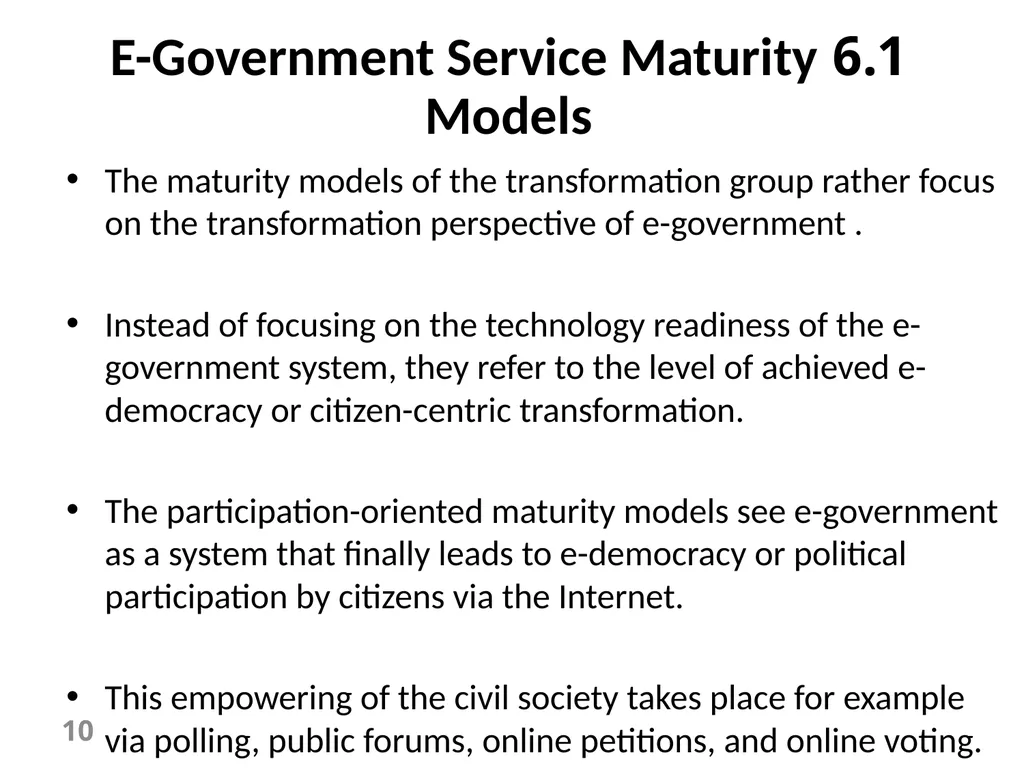 E-Government Chapter 6 E-Government Services 1 - slide 10 of 61