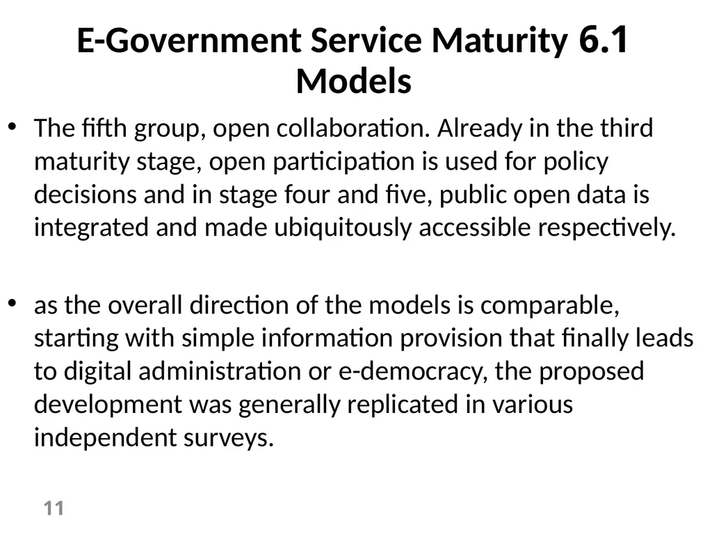 E-Government Chapter 6 E-Government Services 1 - slide 11 of 61