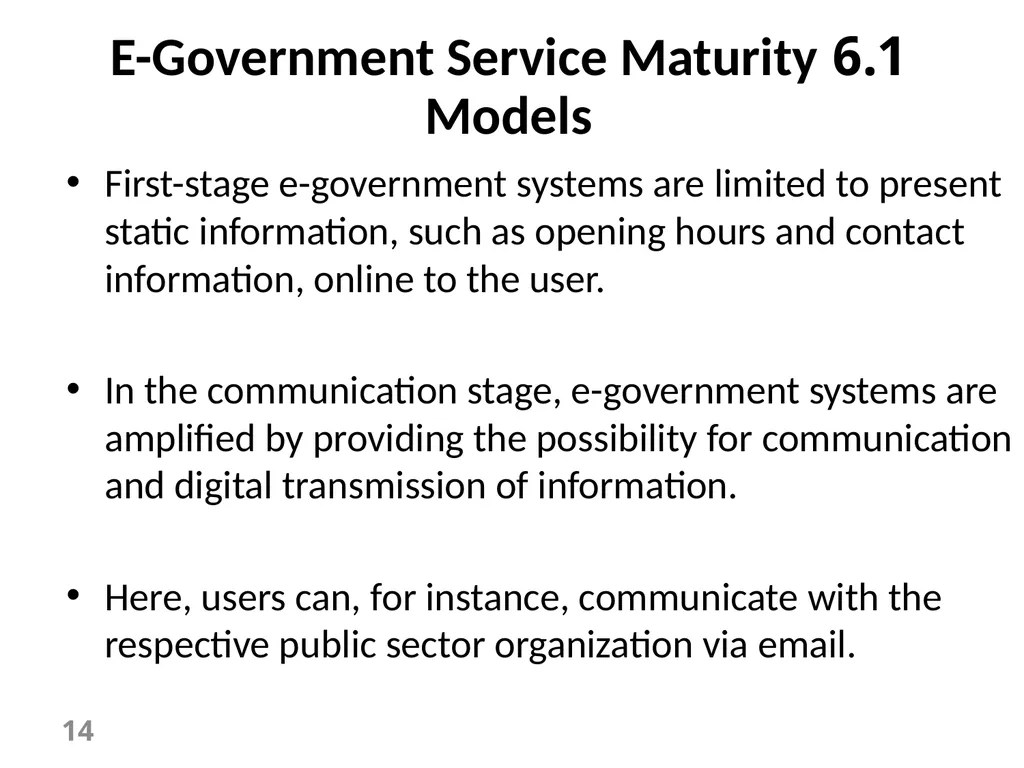 E-Government Chapter 6 E-Government Services 1 - slide 14 of 61