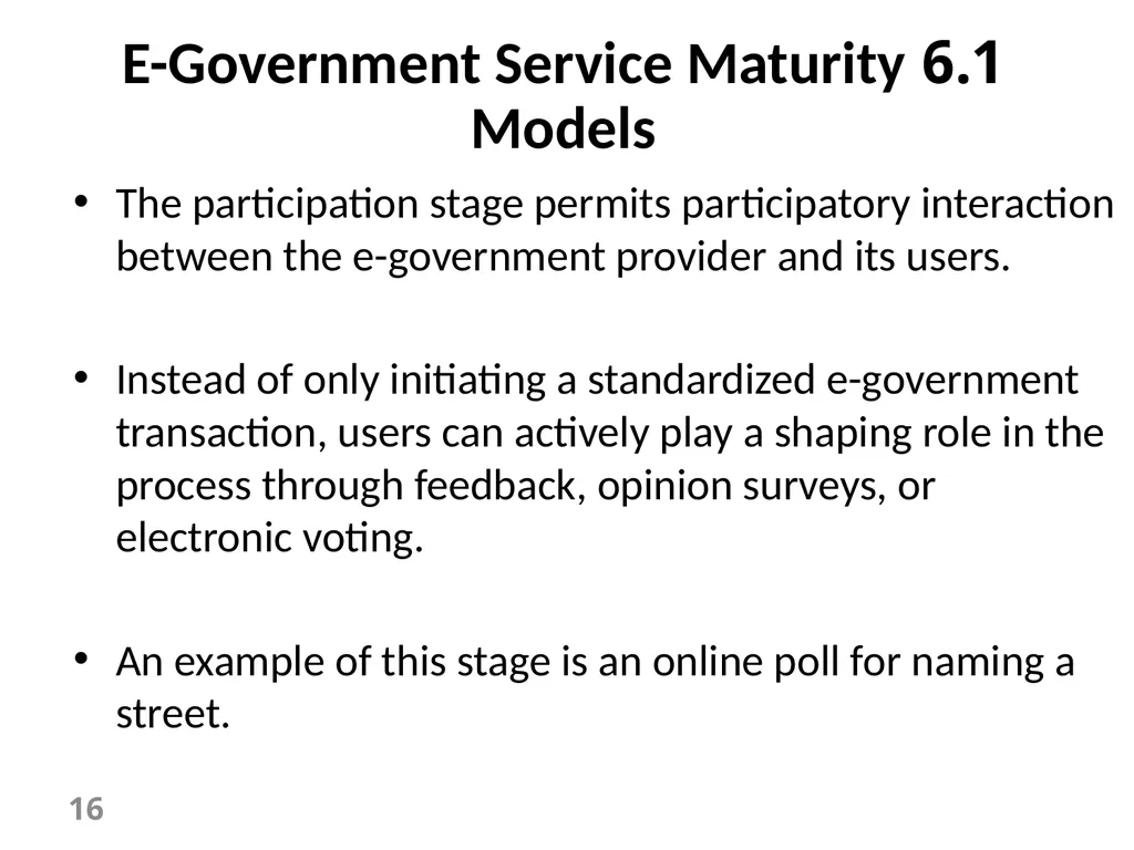 E-Government Chapter 6 E-Government Services 1 - slide 16 of 61