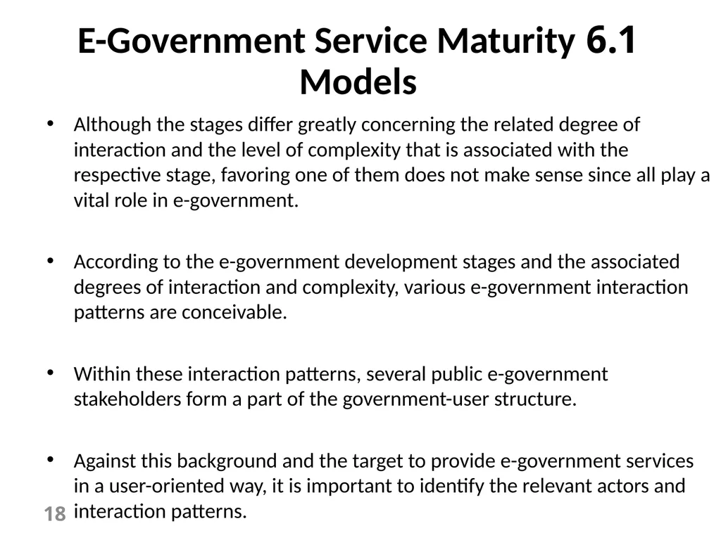 E-Government Chapter 6 E-Government Services 1 - slide 18 of 61