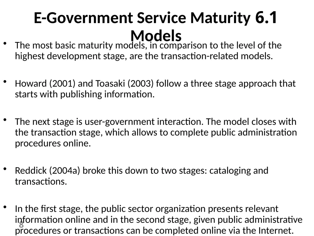 E-Government Chapter 6 E-Government Services 1 - slide 8 of 61