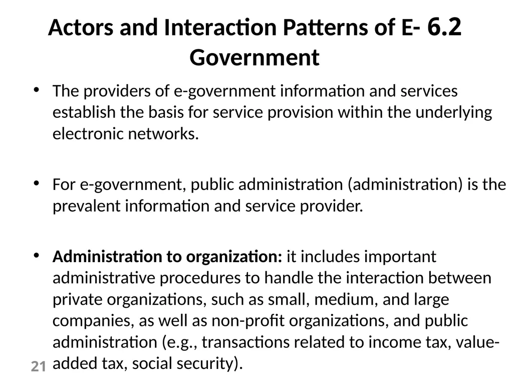 E-Government Chapter 6 E-Government Services 1 - slide 21 of 61