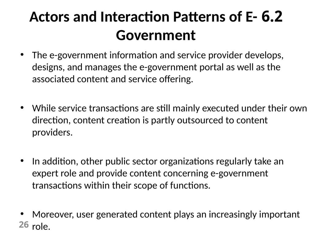 E-Government Chapter 6 E-Government Services 1 - slide 26 of 61