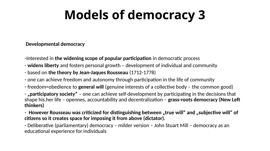Democracy and its dimensions. The State. Lecture 3 - slide 12 of 19