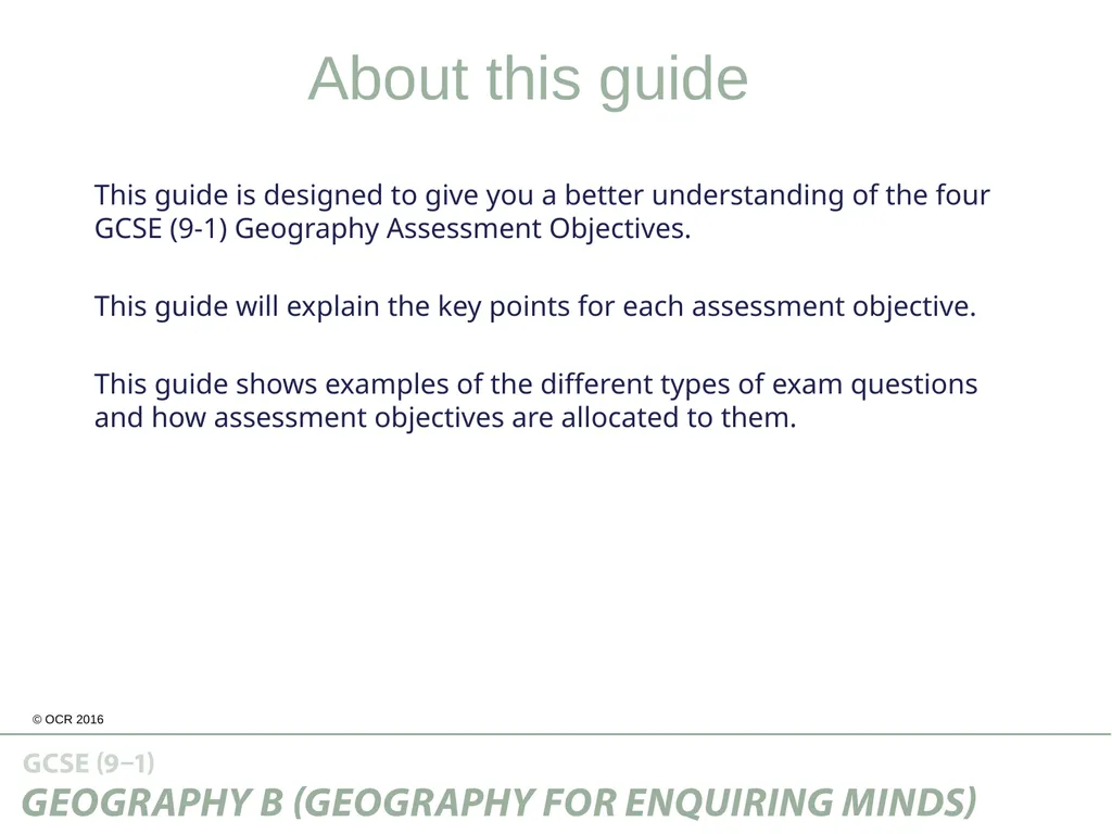 Guide to the Assessment Objectives About this - slide 2 of 26