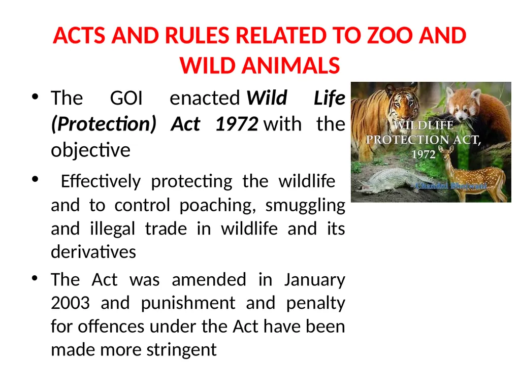 ACTS AND RULES RELATED TO ZOO AND WILD ANIMALS Dr - slide 3 of 18