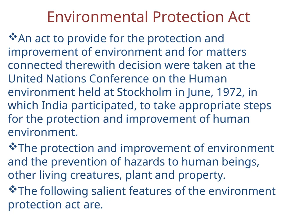 Environmental Protection Act An act to provide for - slide 1 of 4