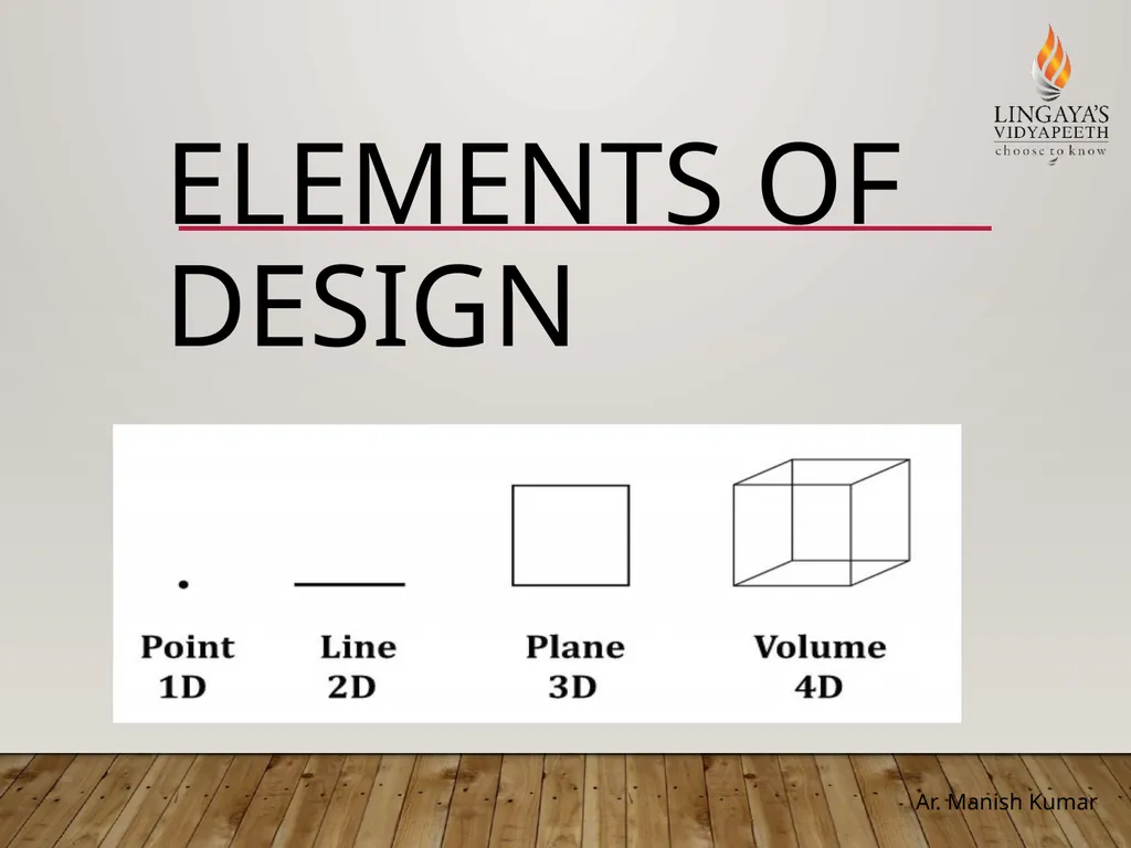 Elements of Design Ar. Manish Kumar the foundation - slide 1 of 14