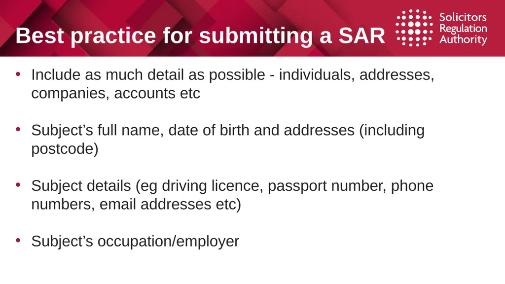 1 Suspicious Activity Reports (SARs) Tackling - slide 12 of 26