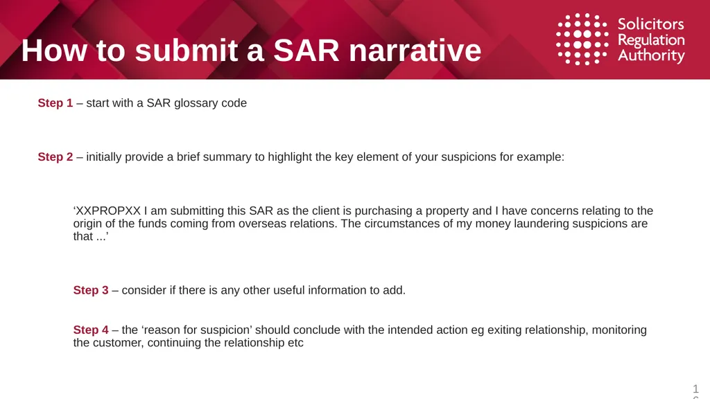 1 Suspicious Activity Reports (SARs) Tackling - slide 16 of 26