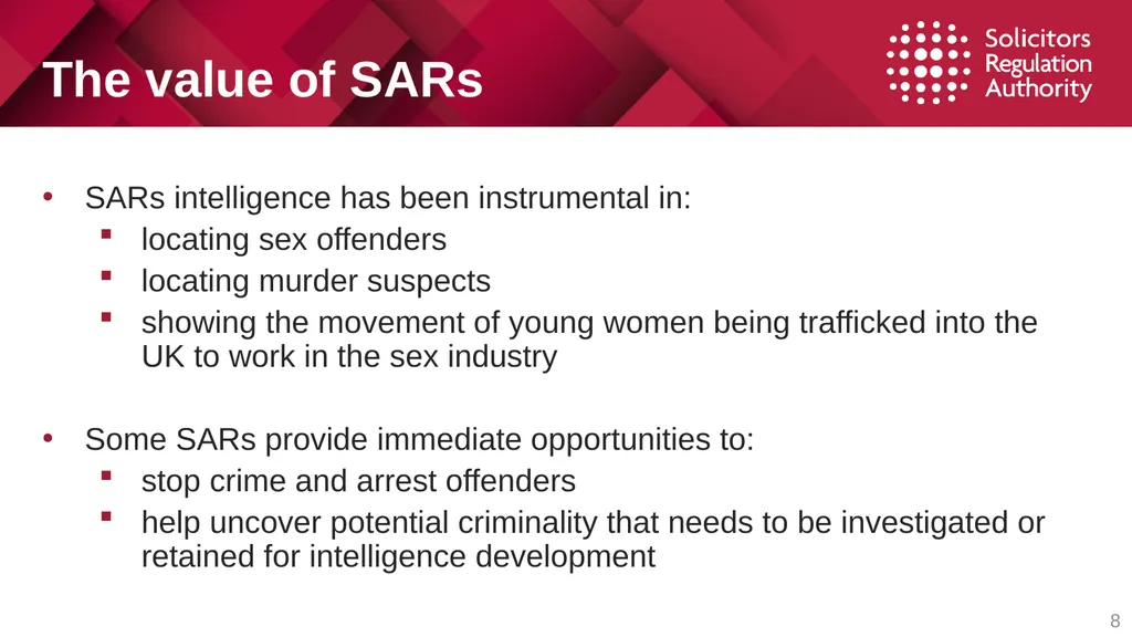 1 Suspicious Activity Reports (SARs) Tackling - slide 8 of 26
