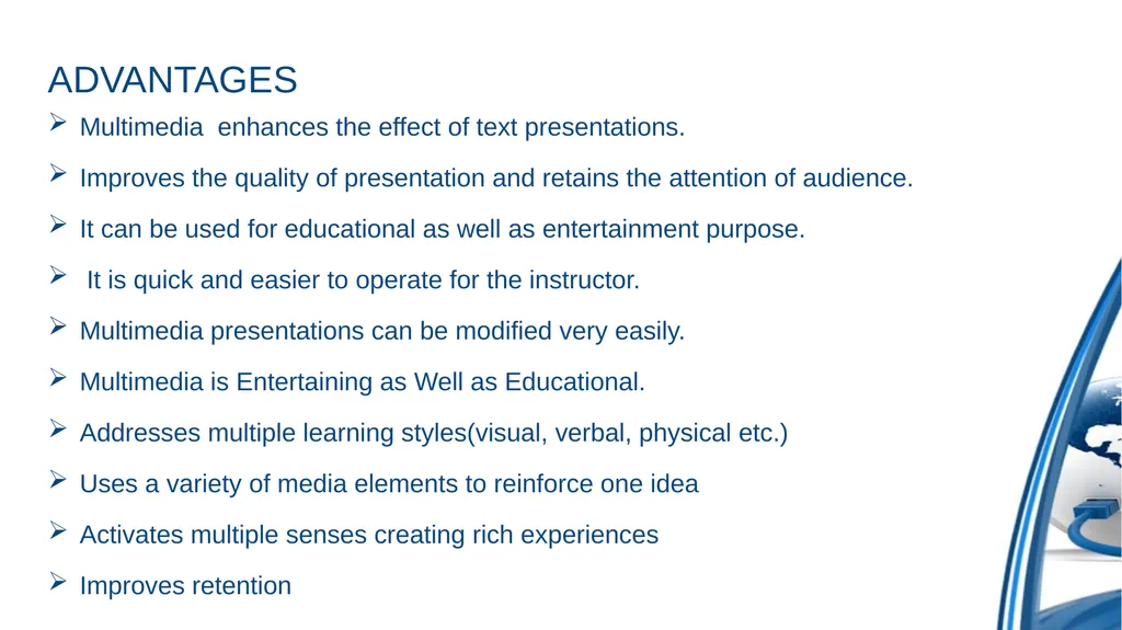 INTRODUCTION TO MULTIMEDIA What is Multimedia? - slide 21 of 23