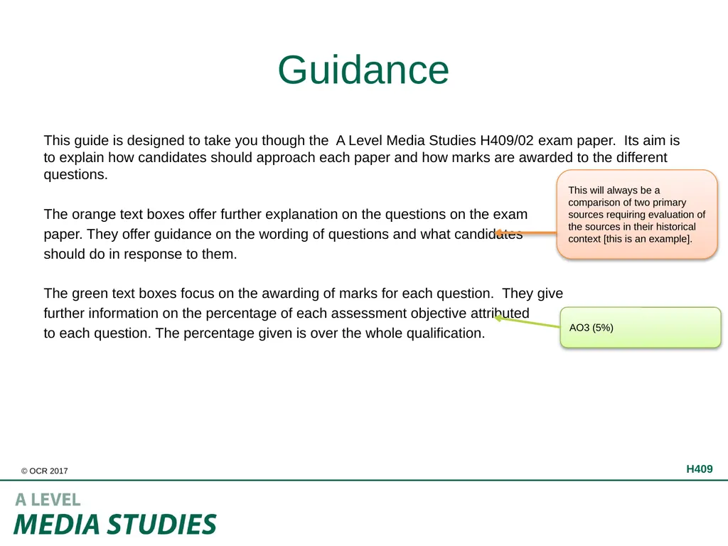 H409/02 Evolving Media Annotated sample assessment - slide 2 of 6