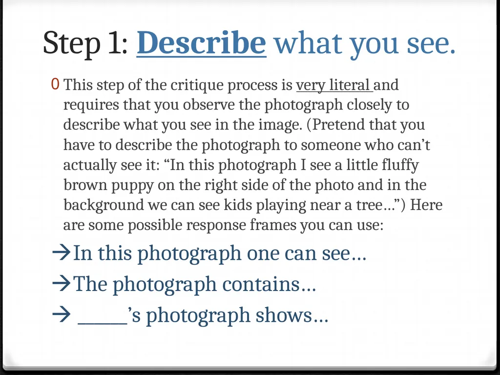 The 4-Step Critique Process Digital Photography 1A - slide 3 of 12