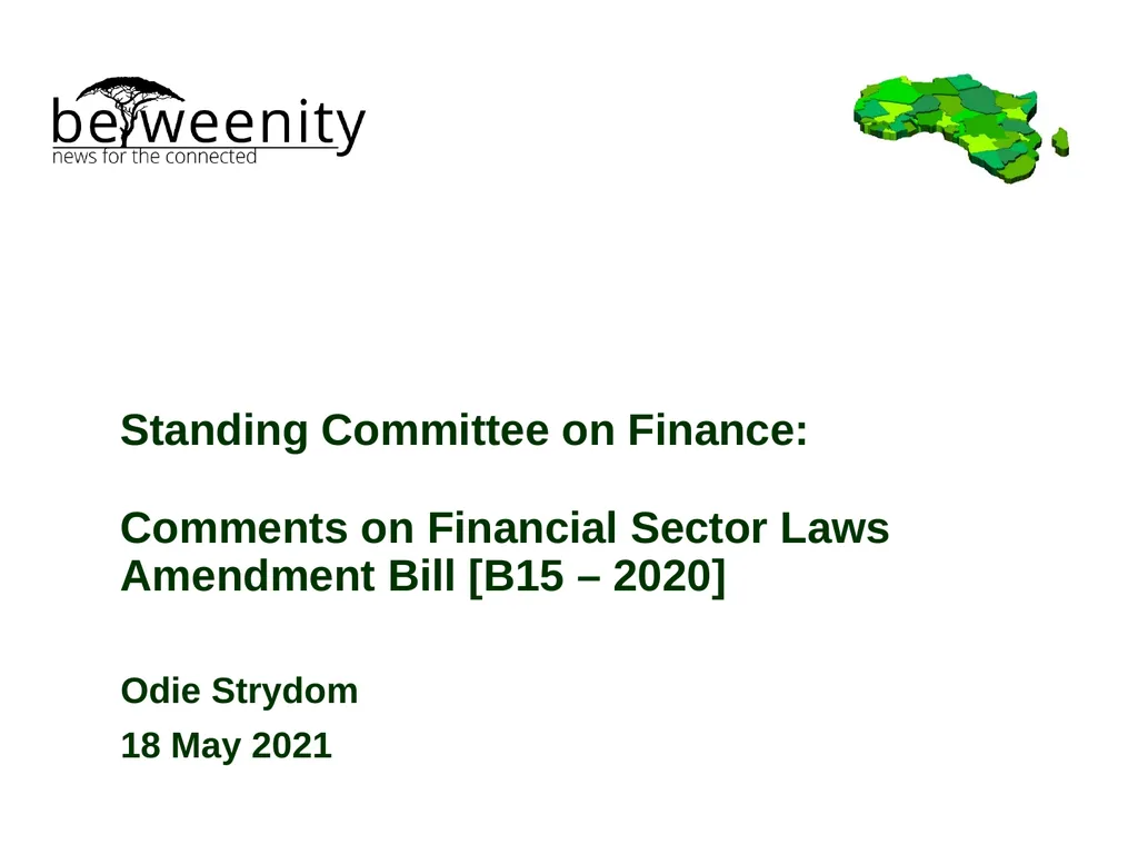 Standing Committee on Finance: Comments on - slide 1 of 22