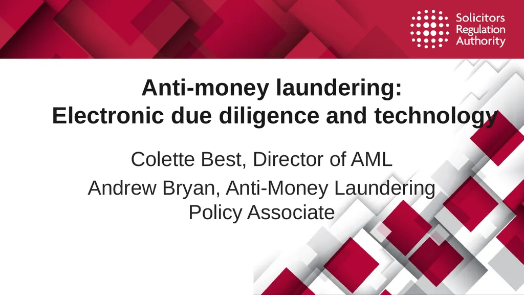 Anti-money laundering: Electronic due diligence