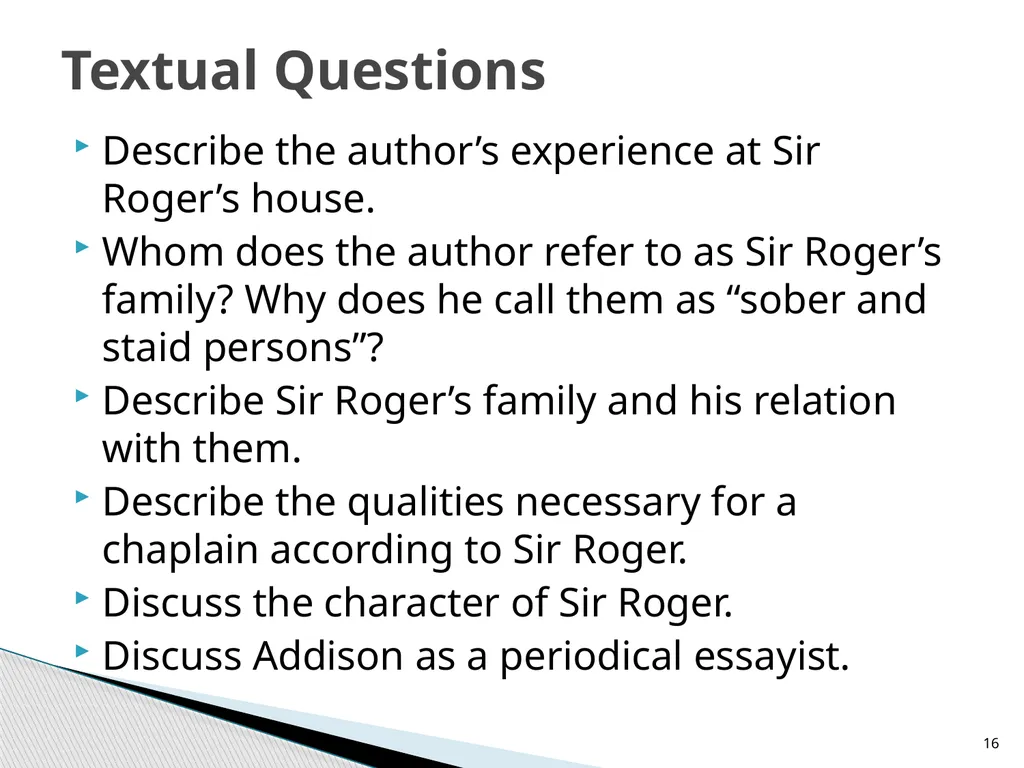 Sir Roger at Home By Joseph Addison 4th Semester - slide 16 of 16