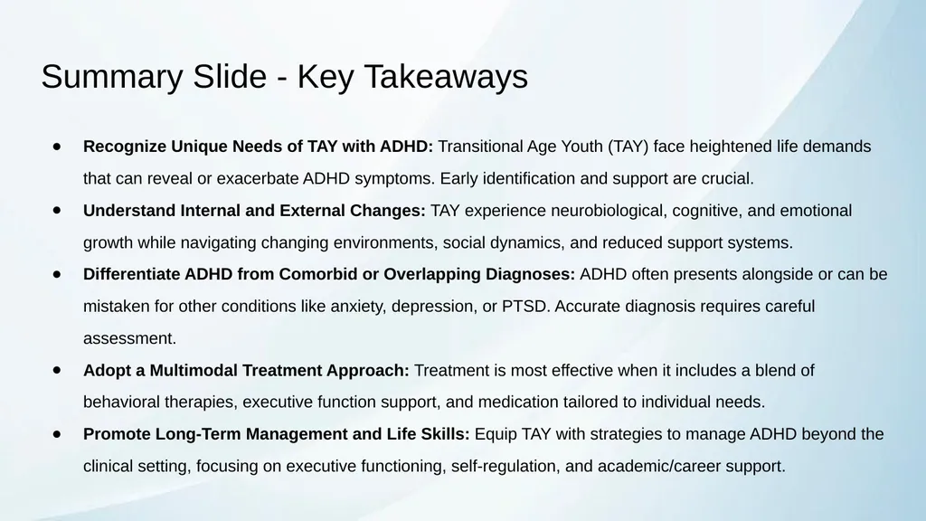 ADHD in Transitional Age Youth Developed by: - slide 48 of 61