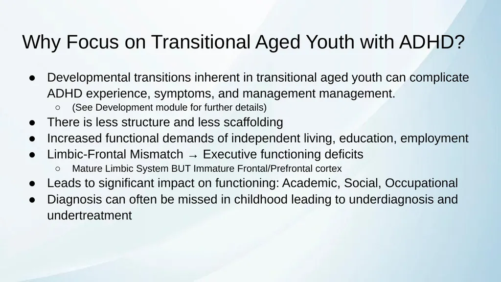 ADHD in Transitional Age Youth Developed by: - slide 3 of 61