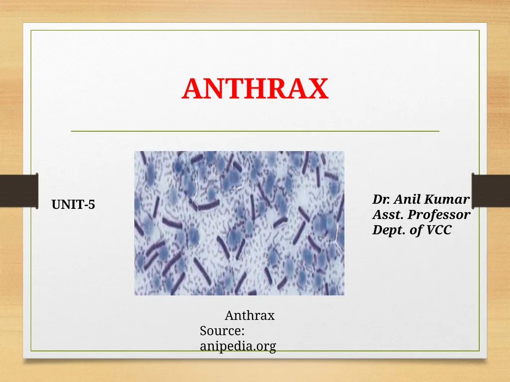 ANTHRAX UNIT-5 Dr. Anil Kumar Asst. Professor - slide 1 of 6