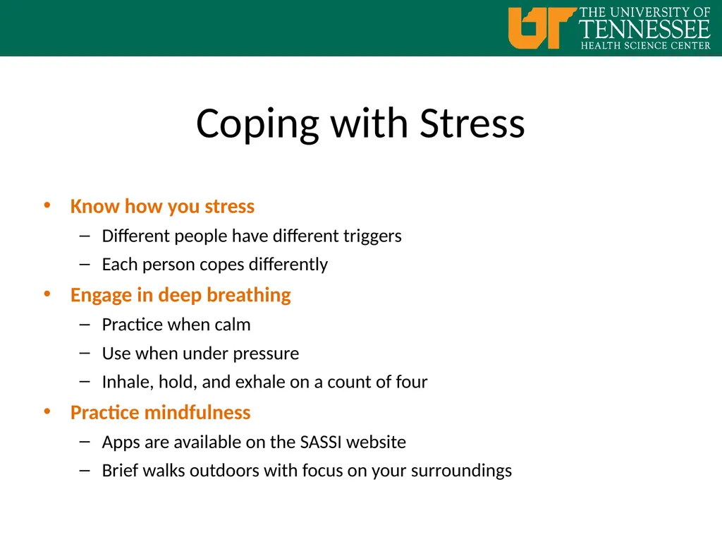 Coping with Anxiety and Stress Welcome… Student - slide 5 of 18