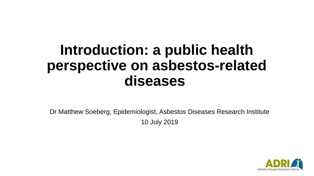 Introduction: a public health perspective on - slide 1 of 21