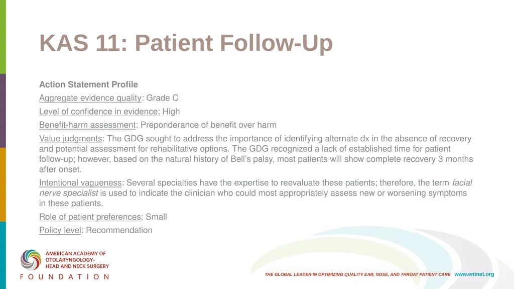 AAO-HNSF Clinical Practice Guideline: Bell’s Palsy - slide 40 of 48