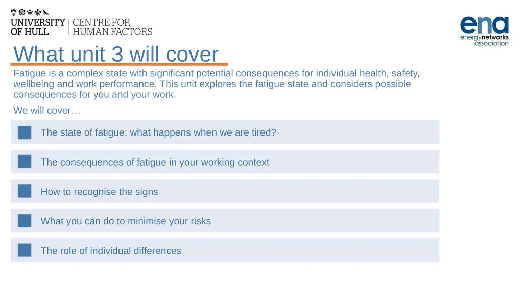 Introduction to Work-Related Fatigue Unit 3: The - slide 3 of 29