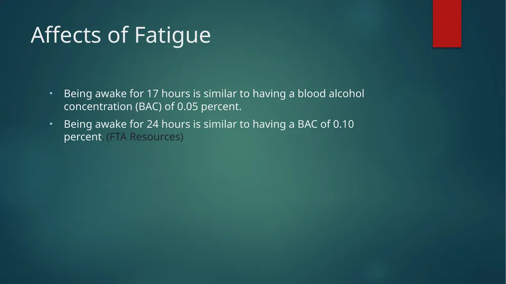 Fatigue Awareness FOCUS ON SAFETY Why Fatigue - slide 3 of 20