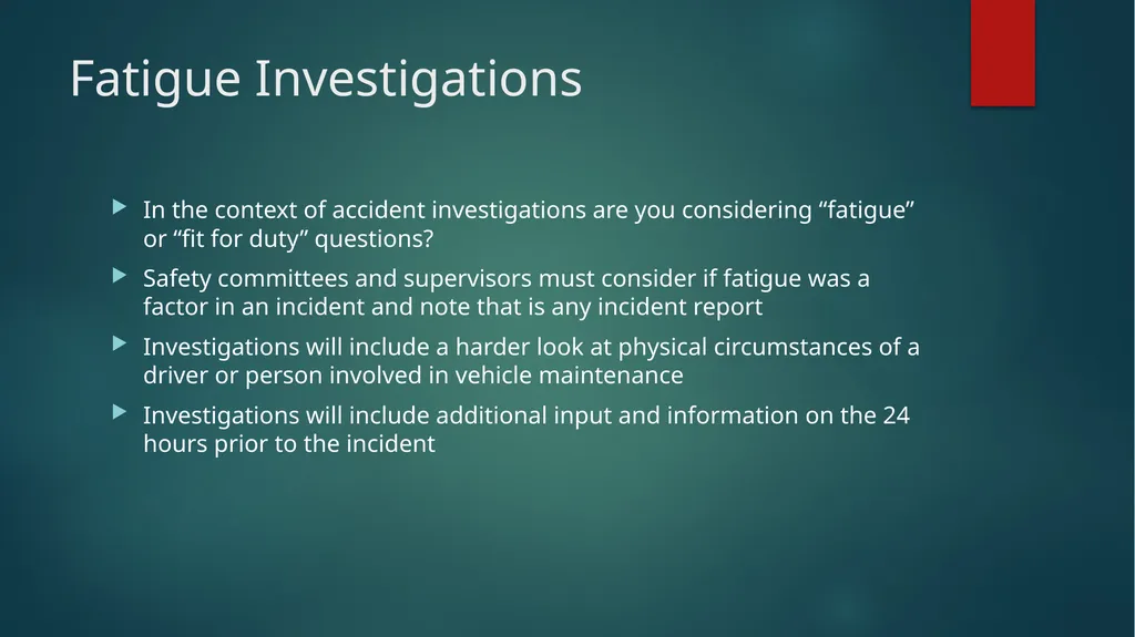 Fatigue Awareness FOCUS ON SAFETY Why Fatigue - slide 14 of 20