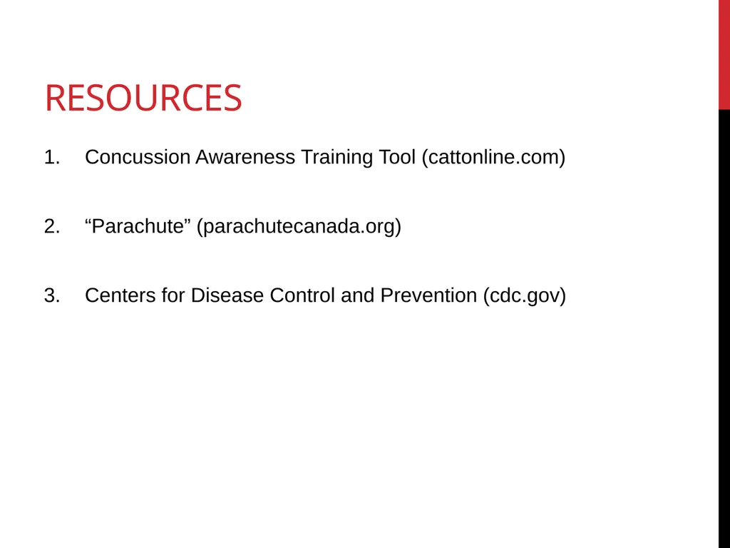Concussion Awareness & Education University of - slide 25 of 27