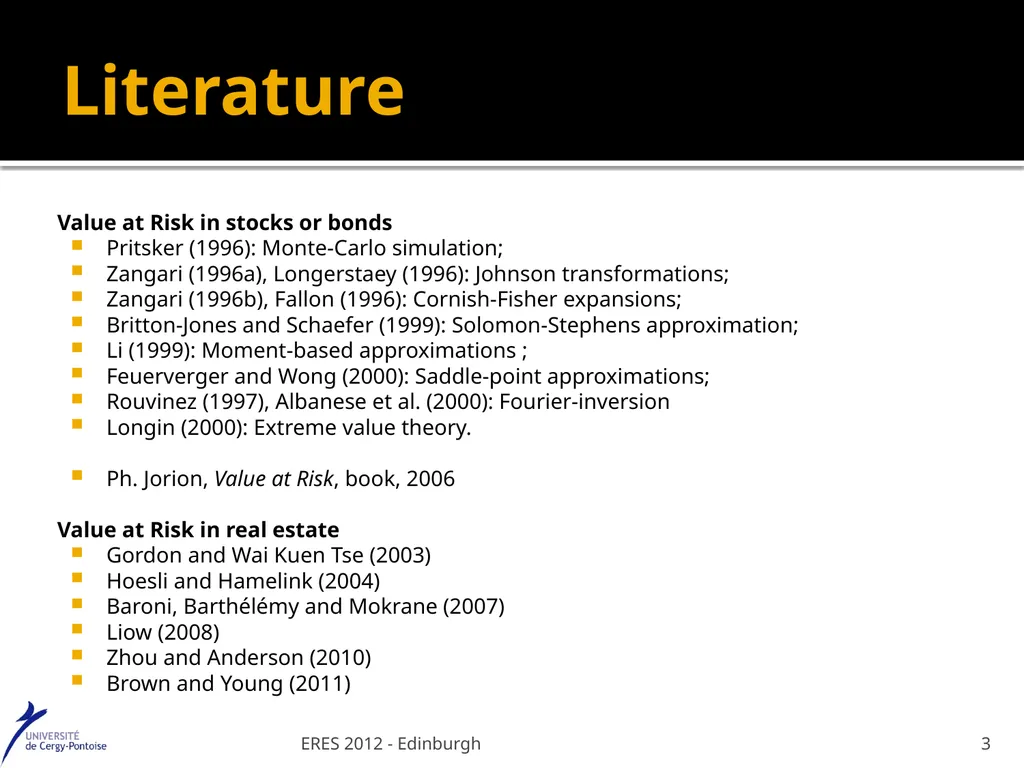 Value at Risk : a specific real estate model - slide 3 of 31