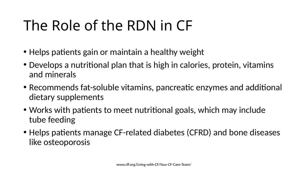 Nutrition and Cystic Fibrosis Module 1: Cystic - slide 19 of 20
