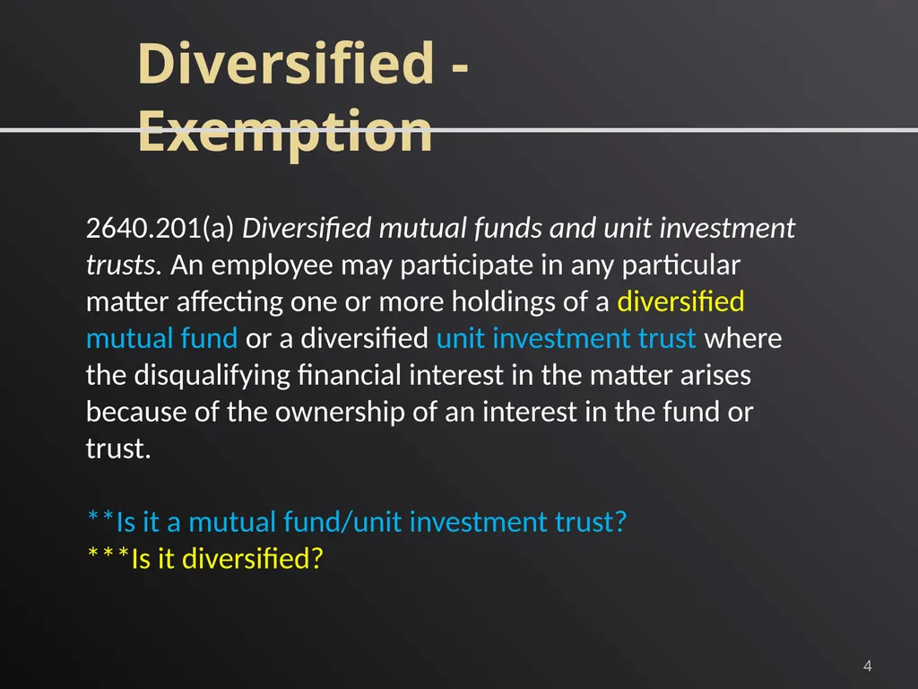 1 DIVERSIFIED AND SECTOR MUTUAL FUNDS An employee - slide 4 of 21