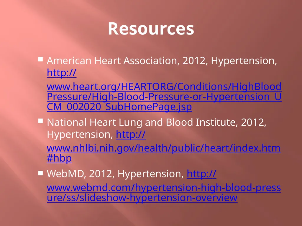 High Blood Pressure What you need to know - slide 21 of 21
