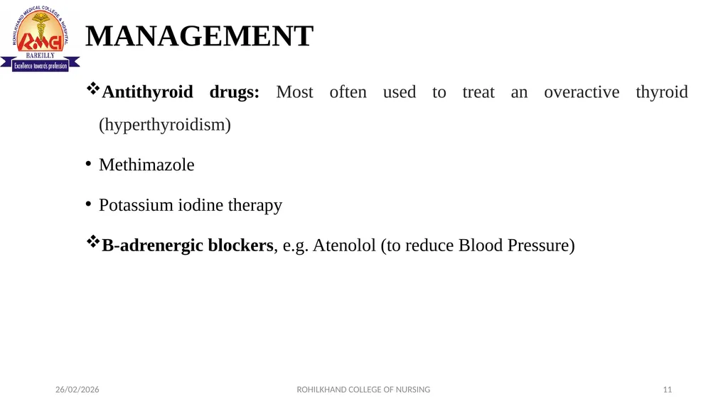 HYPERTHYROIDISM MR. DINESH SINGH P.G. NURSING - slide 11 of 15