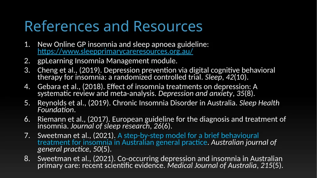 Mental Bites: Insomnia Dr Alexander Sweetman - slide 18 of 19