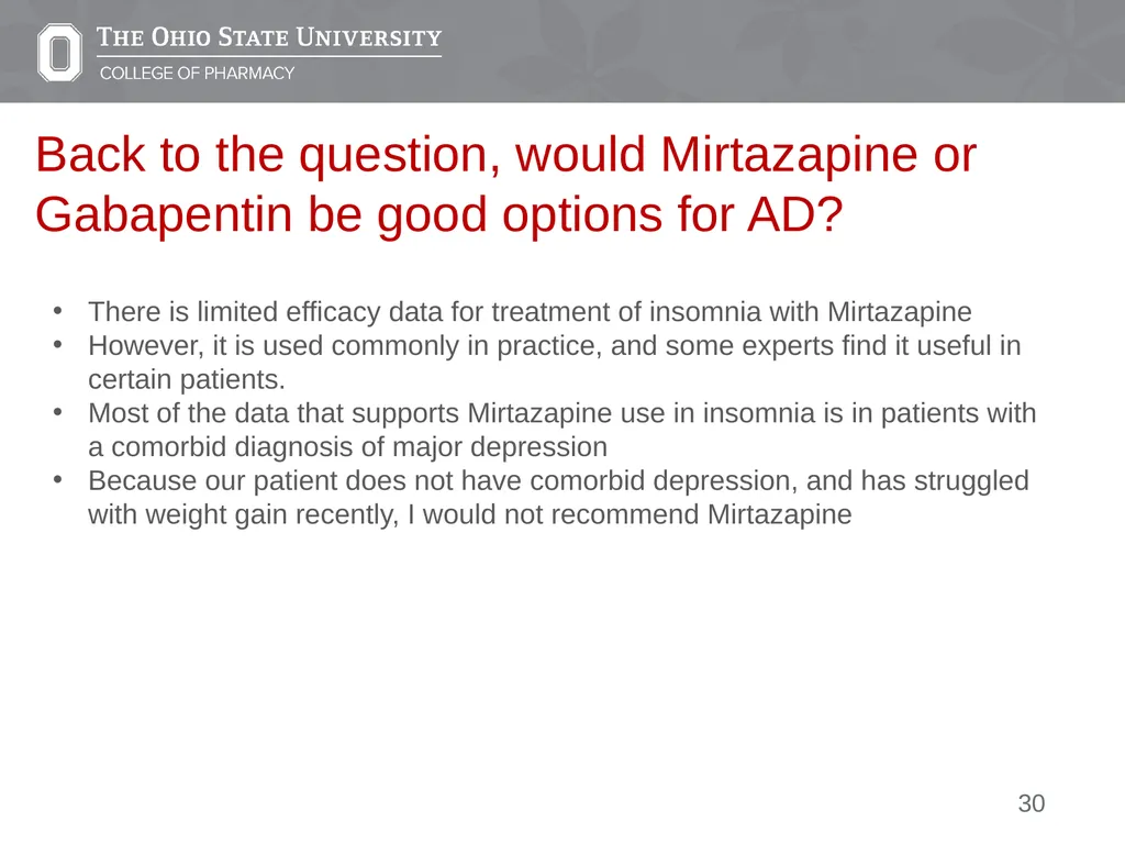 Insomnia: A Case Presentation Emily Medina Pharm.D - slide 30 of 35