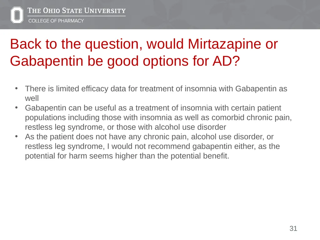 Insomnia: A Case Presentation Emily Medina Pharm.D - slide 31 of 35
