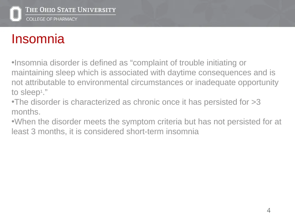 Insomnia: A Case Presentation Emily Medina Pharm.D - slide 4 of 35