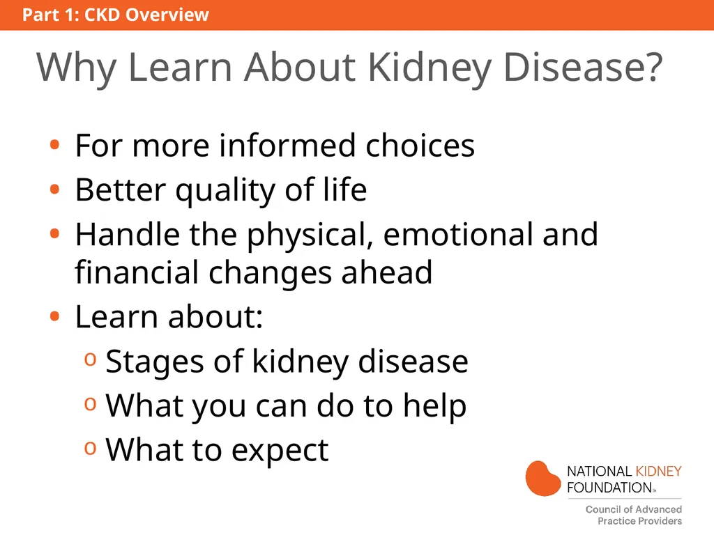 Kidney Disease Education PART 1: CKD Overview - slide 2 of 27