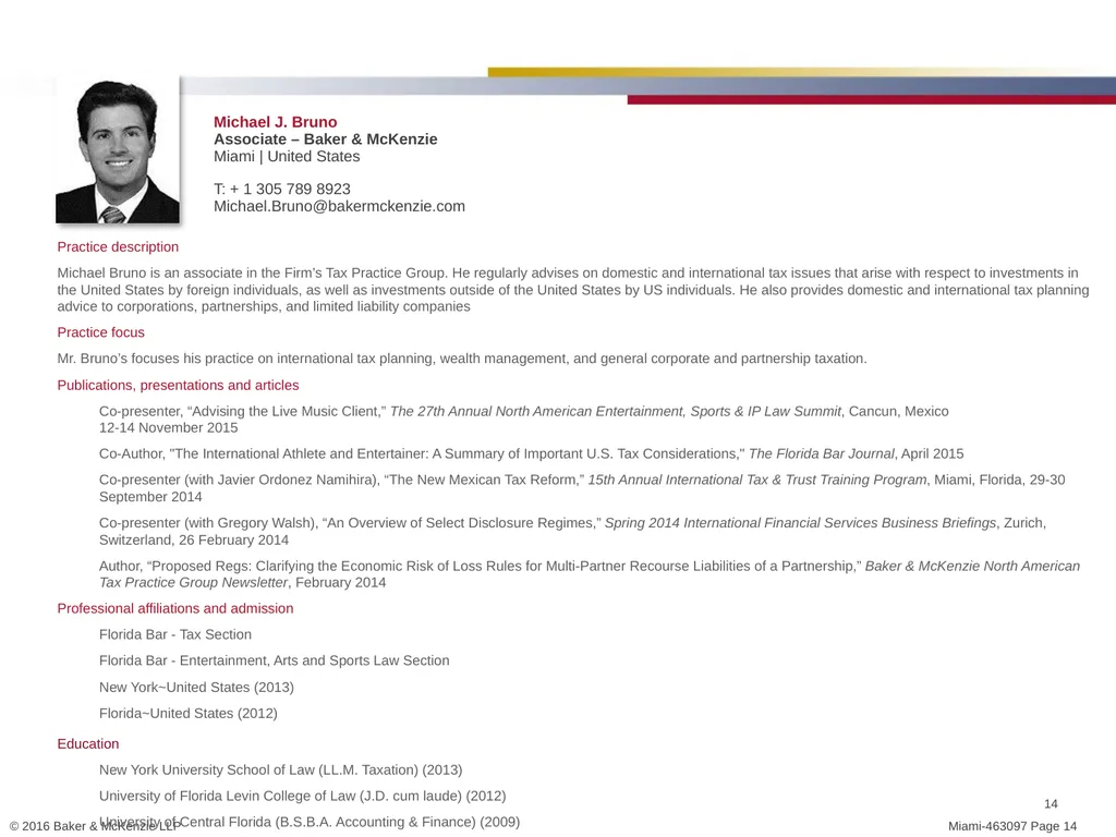 Michael J. Bruno, Miami (Tax) Steven Hadjilogiou, - slide 14 of 15