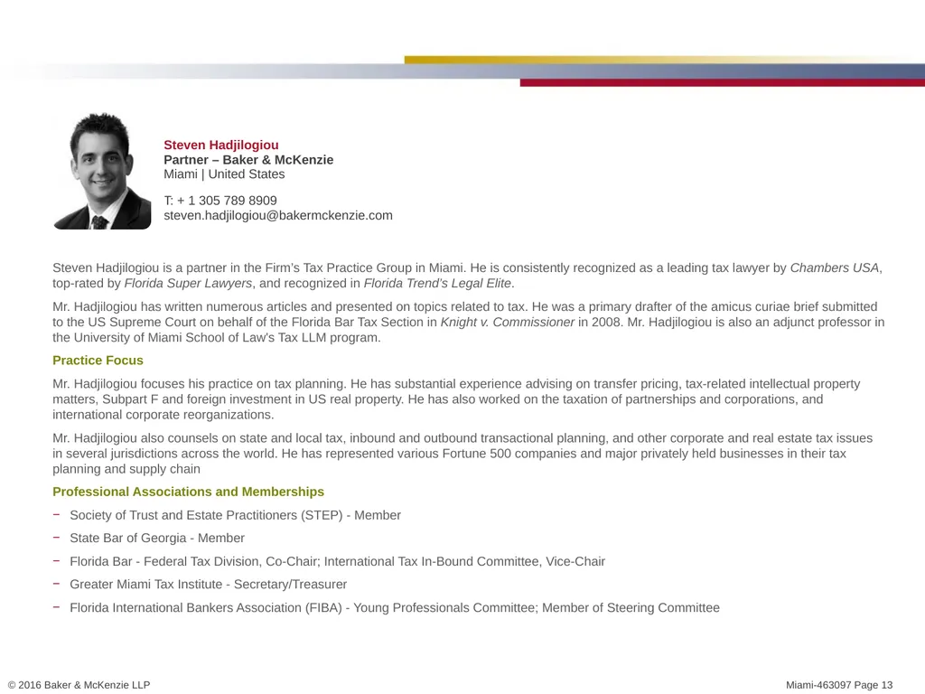 Michael J. Bruno, Miami (Tax) Steven Hadjilogiou, - slide 13 of 15